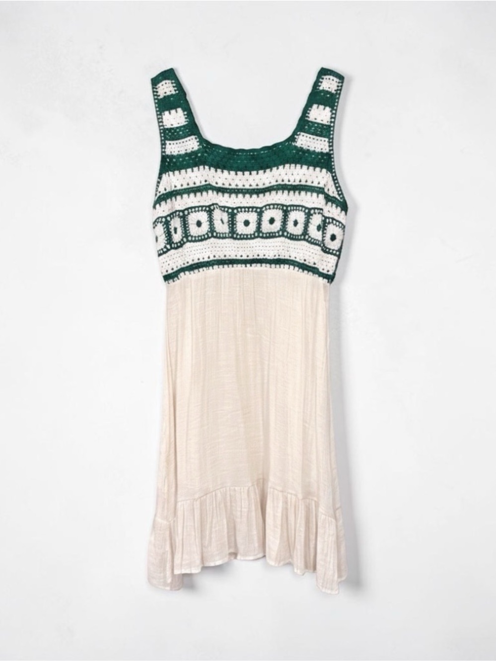 Ana & Rose Boho Style Crochet Halter Midi Dress Lined Green/Beige Size Large